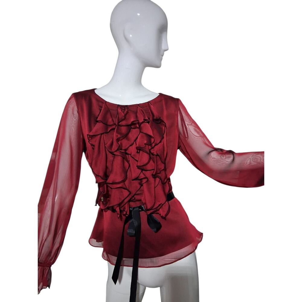 Y2K Whimsigoth Fairycore Witchy Women's size 4 Chiffon Ruffle‎ Vampire Sheer Top